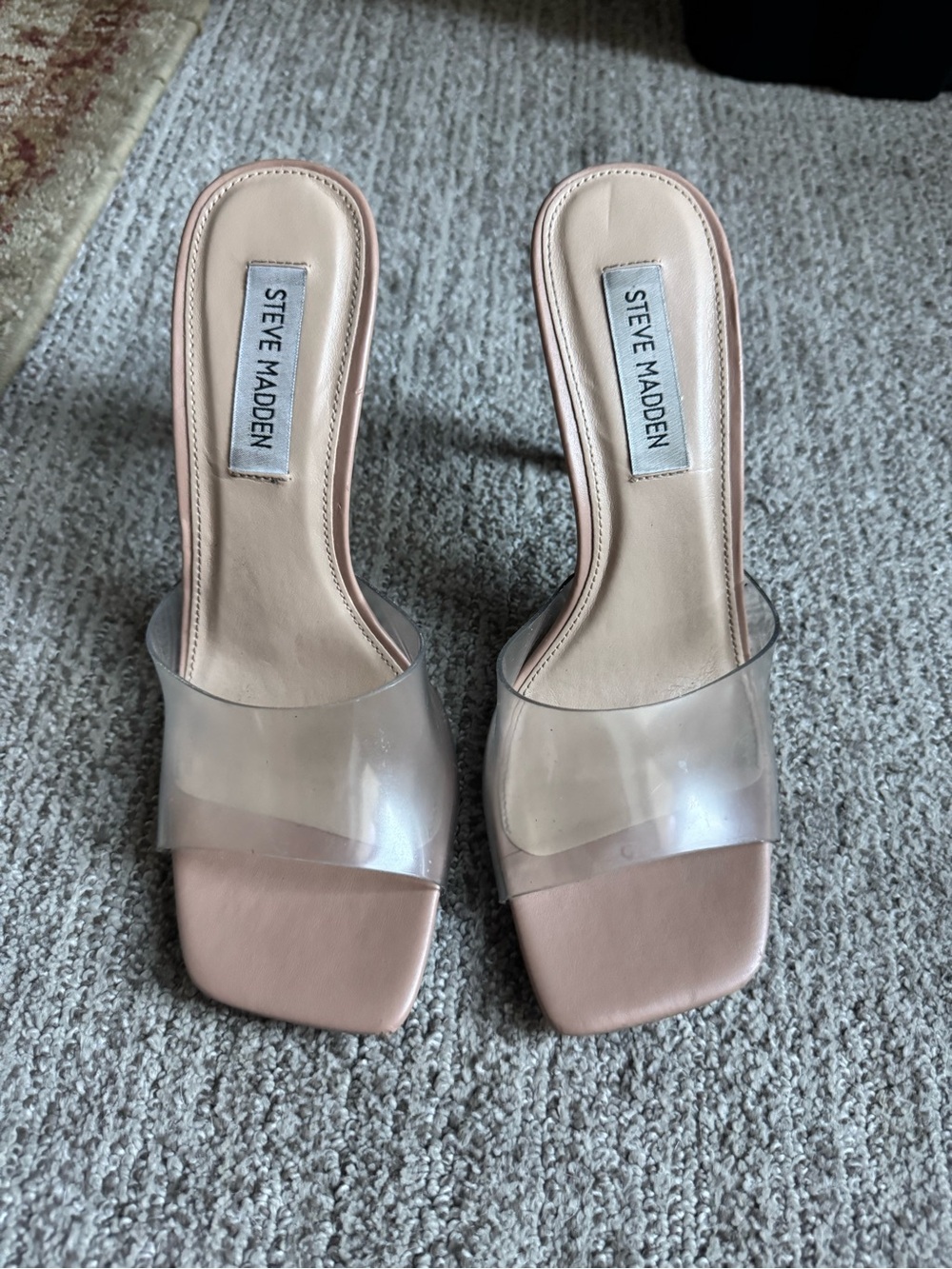 Steve Madden Beige Nude Clear-Band Slide Heels excellent condition like new